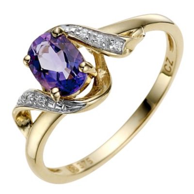 Unbranded 9ct Yellow Gold Amethyst and Cubic Zirconia Ring