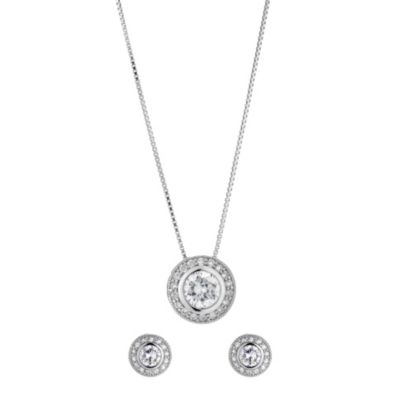 Silver cubic zirconia vintage earring and pendant set - Product number 8513856