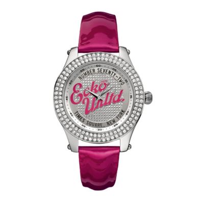 Marc Ecko Stone Set Dial Pink Leather Patent Strap