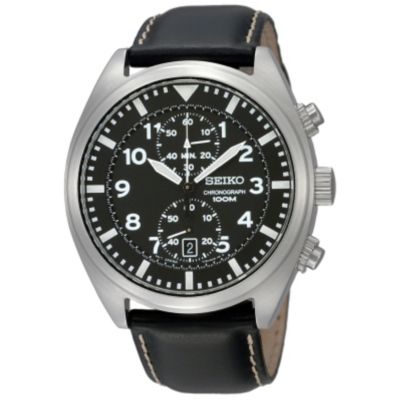 Seiko men's stainless steel & black strap chronograph - Product number 8514526