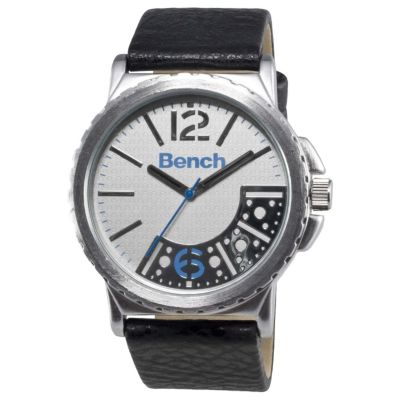 Bench Men's Silver and Blue Dial Black Leather Strap Watch - Product number 8515077
