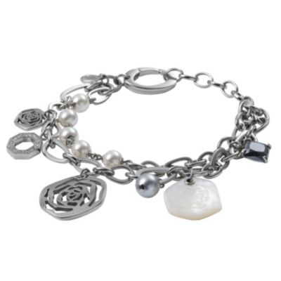 Fossil Flower And Pearl Chain Style Bracelet - Product number 8521689