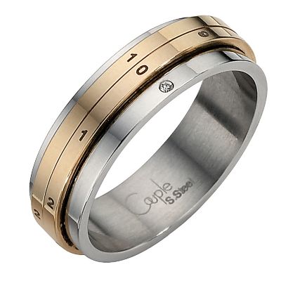 Stainless Steel Two Colour Diamond Set Ring Medium - U - Product number 8523924
