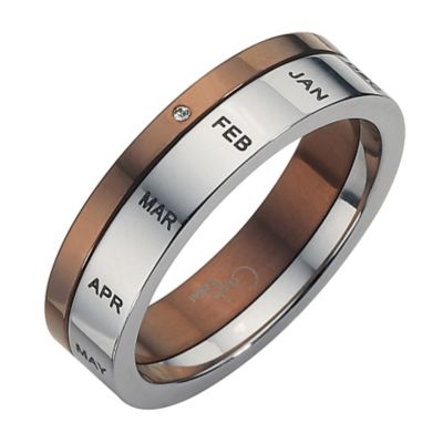 Stainless Steel Two Colour Diamond Set Month Ring Medium - U