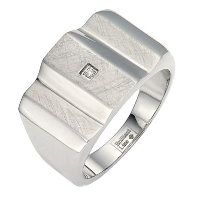 Stainless Steel Scratch Detail Diamond Set Ring Large - X1/2