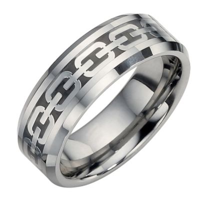 Tungsten and Black Oval Patterned Ring Small - Q1/2