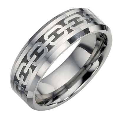 Tungsten and Black Oval Patterned Ring Medium - U