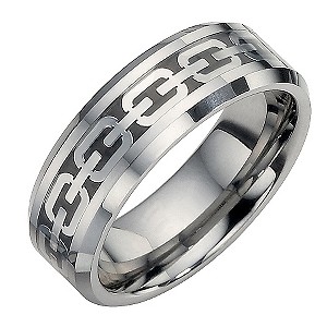 Tungsten and Black Oval Patterned Ring Large - X1/2