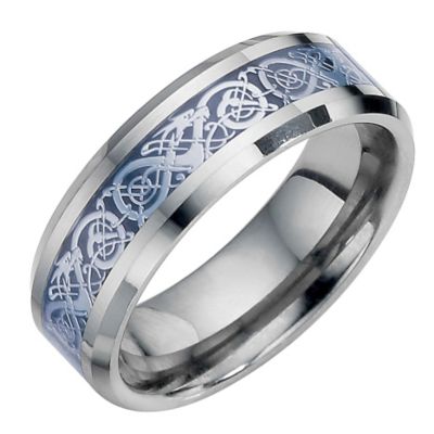 Tungsten and Black Swirl Patterned Ring Small - Q1/2