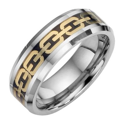 Tungsten and Gold Oval Patterned Ring Small - Q1/2