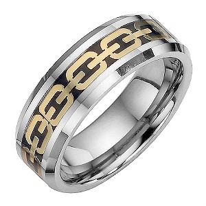 Tungsten and Gold Oval Patterned Ring Large - X1/2