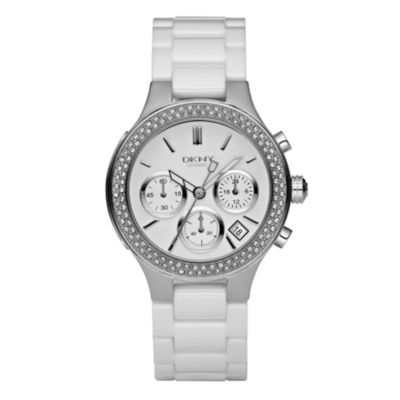 DKNY ladies' stone set white ceramic chronograph - Product number 8526850