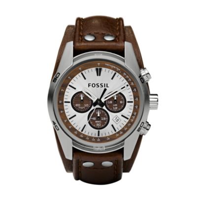 Fossil Men's Chronograph Brown Leather Cuff Watch - Product number 8529868