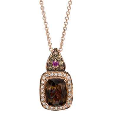 LeVian 14CT Strawberry Gold 0.18CT Diamond & Quartz Pendant - Product number 8540853