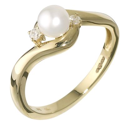 9ct gold cultured freshwater pearl and diamond ring