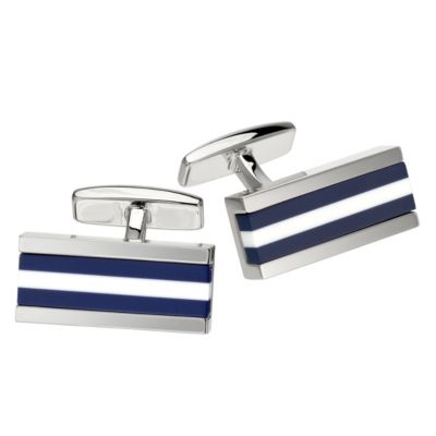 Hugo Boss men's navy & white stripe cufflinks at Ernest Jones