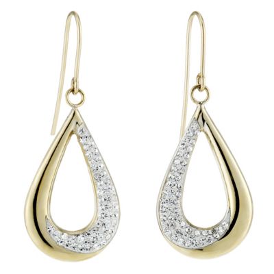 9ct Yellow Gold and Silver Crystal Drop Earrings