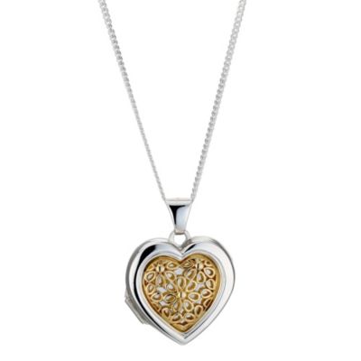 9ct Yellow Gold and Silver Filigree Heart Locket