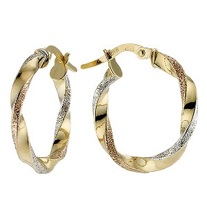 9ct Three Colour Gold Creole Earrings