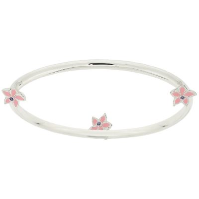 Truth Clique Pink Flower Silver Stacker Bangle