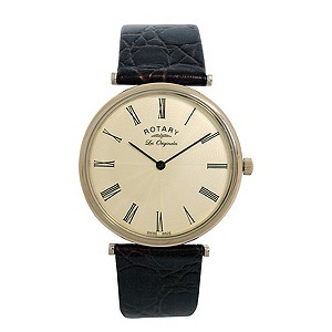 Rotary Men's Gold Plated Dial Black Strap Watch