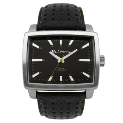 Ben Sherman Black Leather Strap Green Stitch Watch