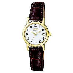 Citizen Ladies' Gold Plated Brown Leather Strap Watch.