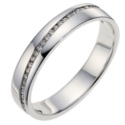 9ct white gold diagonal diamond set wedding ring