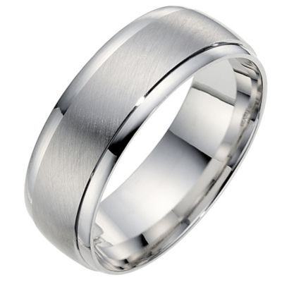 9ct white gold 7mm matt  polished finish wedding ring - Product ...