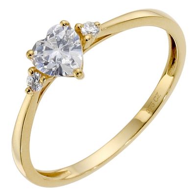 9ct Yellow Gold Cubic Zirconia Heart Ring