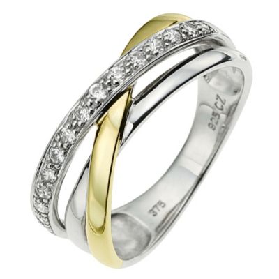 Silver & 9ct Yellow Gold Cubic Zirconia Twist Ring