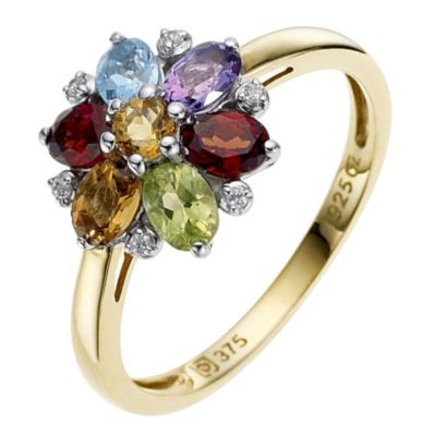 Unbranded 9ct Yellow Gold Mixed Coloured Flower Ring
