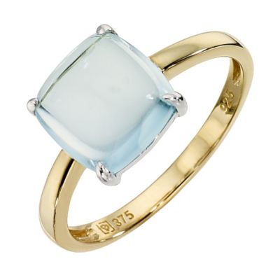 9ct Yellow Gold and Silver Blue Topaz Cushion