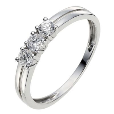 9ct White Gold Split Band Cubic Zirconia Trilogy Ring