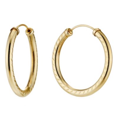 9ct Yellow Gold Diamond Cut Hoop Earrings - Product number 8643687