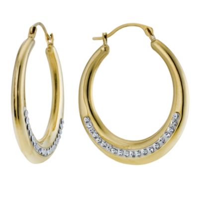 H Samuel 9ct Yellow Gold Crystal Round Creole Earrings