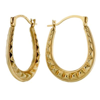 9ct Yellow Gold Patterned Oval Creole Earrings