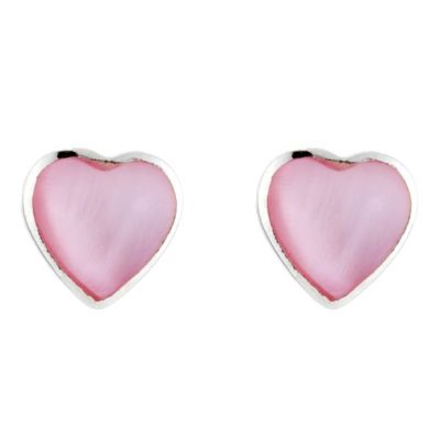 Children's Silver Pink Mother Of Pearl Heart Stud Earrings - Product number 8643954