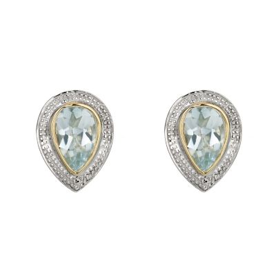 SILVER and 9ct Yellow Gold Blue Topaz Teardrop