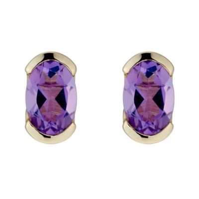 SILVER and 9ct Yellow Gold Amethyst Stud Earrings