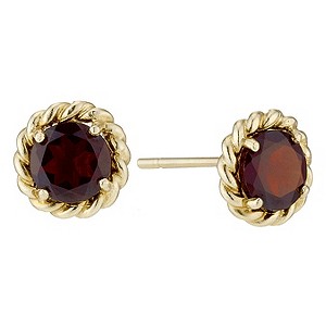 9ct Yellow Gold & Garnet Round Stud Earrings