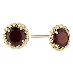 Unbranded 9ct Yellow Gold and Garnet Round Stud Earrings