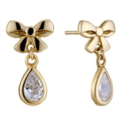 9ct Yellow Gold Bow Cubic Zirconia Drop Earrings - Product number 8644217