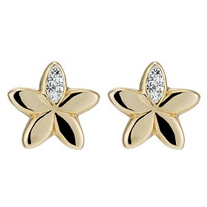 9ct Yellow Gold and Silver Flower Stud Earrings