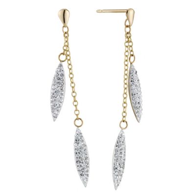 9ct Yellow Gold Crystal Needle Drop Earrings