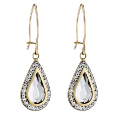 H Samuel 9ct Yellow Gold Crystal Tear Drop Earrings