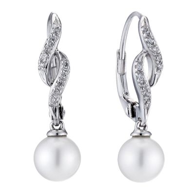 Silver Cubic Zirconia Cultured Freshwater Pearl Earrings - Product number 8644616
