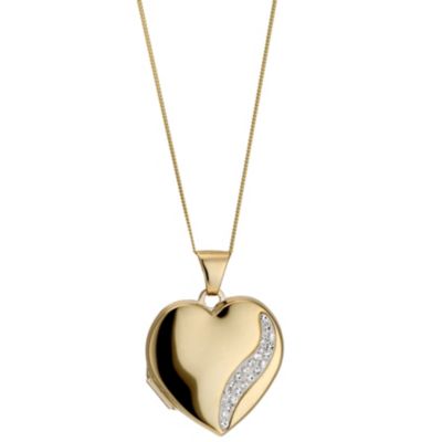 9ct Yellow Gold and Silver Crystal Set Heart