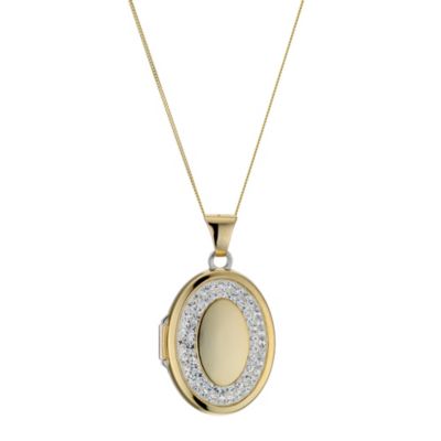 Unbranded 9ct Yellow Gold and Silver Oval Crystal Locket