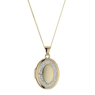 H Samuel 9ct Yellow Gold and Silver Oval Crystal Locket